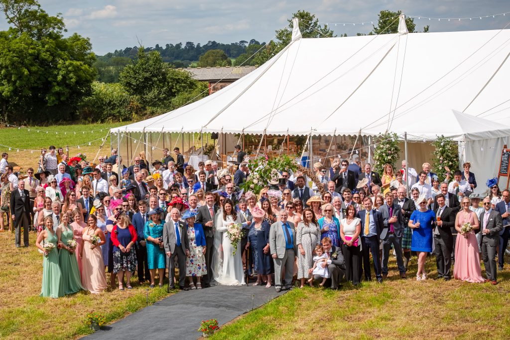 marquee wedding taken from a farm telehandler